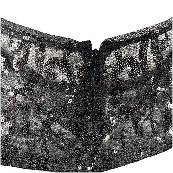 Adrianna Papell Studios Sequin Jersey Dress Black Lace 20W Maxi Slit Formal Gown - Picture 6 of 9